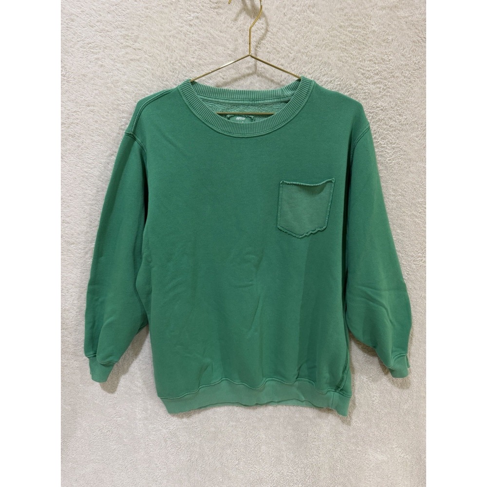 Aerie Green Crewneck Pullover Fleece Oversized Sweatshirt Pocket Small Cozy